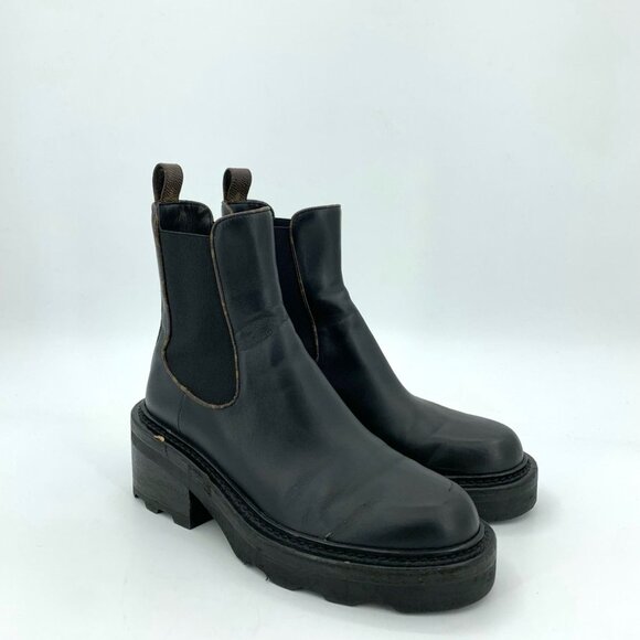 Louis Vuitton Black Leather Mid-Calf Boots 36.5 Thick Sole Slight Wear - Picture 4 of 9